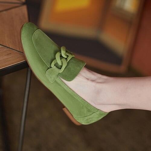 Chain Decoration New Kid Suede Leather Loafers Women Flats Slip on Solid Color Spring Summer Casual Ladies Flat Peas Shoes