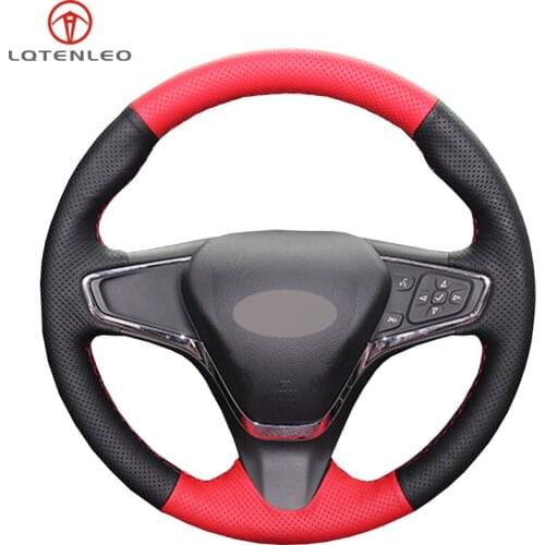 LQTENLEO Black Red Genuine Leathert DIY Hand Sew Car Steering Wheel Cover For Chevrolet Cruze 2014-2018 Volt 2016 2017 New Cruze