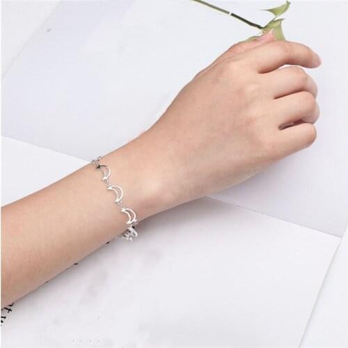Trendy Silver Moon Bracelets For Girls Accessories Vintage Lady 925 Sterling Silver Bracelet For Women Jewelry Charm Lady Bijou