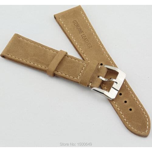 Fashion 22MM Parnis Genuine Leather Strap Camel Watchband Pin Buckle Fit for Mens Watch Leather Watchband