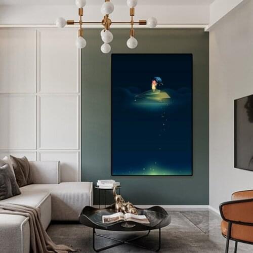 Cartoon Paper Airplane Girl Canvas Painting Creative Child Room Wall Art Posters Prints Pictures Modern Living Room Home Decor