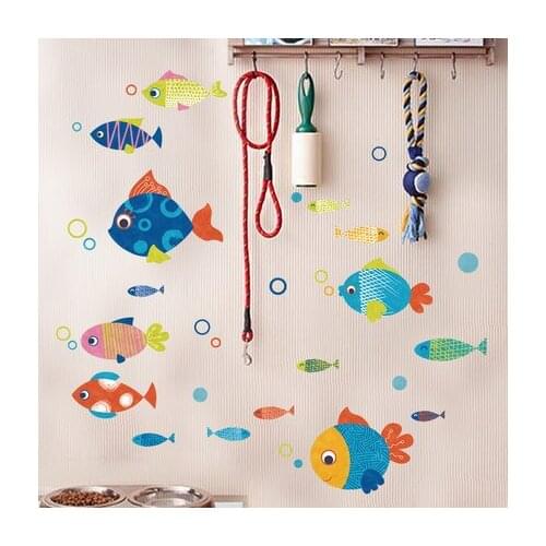Cartoon Coloured Fish Wall Sticker Wall Pictures for Living Room Baby Room Wall Decoration Bathroom Toilet Waterproof Stickers