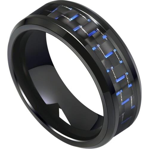 2021 Casual Men Finger Rings 8mm Width Black Titanium Steel Ring Band Inaly Carbon Fiber Comfort Fit Can Engraving Size 7-11
