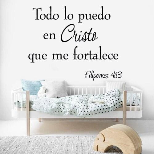 Wall Stickers Todo Lo Puedo En Cristo Spanish Quote Vinyl Decals Filipenses 4:13 Home Decor For Livingroom Decoration RU2098