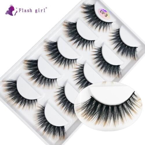 5 Pairs 3D Mink Eyelashes Makeup Natural Thick Long Coforful False Eye Lashes Handmade Fake Eyelash Extension E03