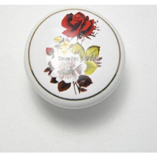 New 4pcs 38mm Ceramic Cabinet Drawer Handle and Knob Wardrobe Handle Peony Knob Dresser Pull Shoebox Knobs Win Cabinet Pulls