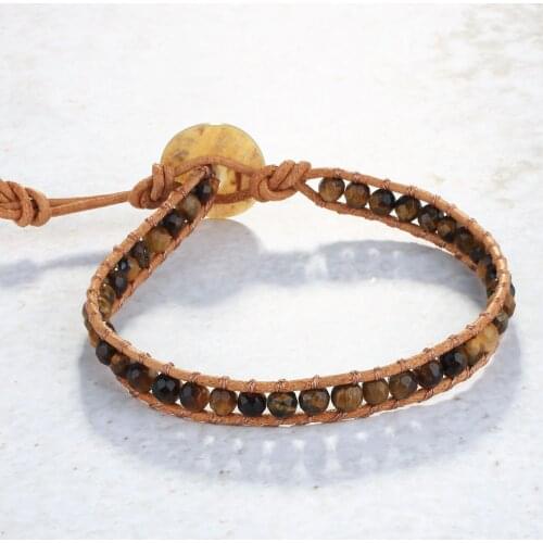 QUANCHi New Bohemia Bracelets Pulseras Natural Tiger Eye Beads Bracelet Handmade Wrap Leather Rope Bracelet 2021 Couple Jewelry