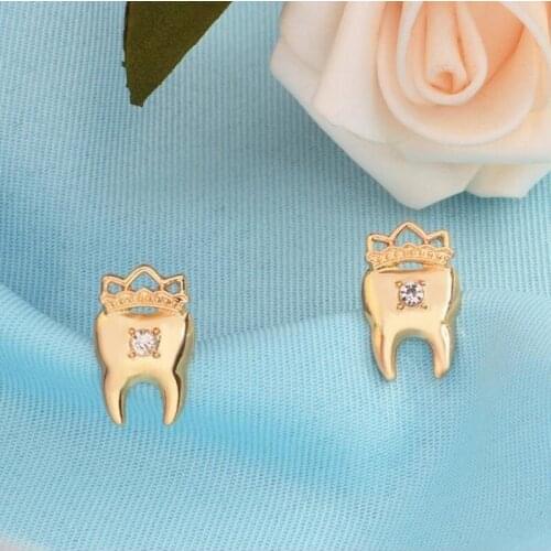 New Fashion Inlaid Zircon Dental Mold Crown Earrings Trend of Simple and Compact All-Match Personality Female Jewelry