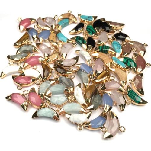 Wholesale Natural Stone Agates Crystal Pendants Moon Shape Turquoises Pendant Charms for DIY Jewelry Making Necklace Accessories