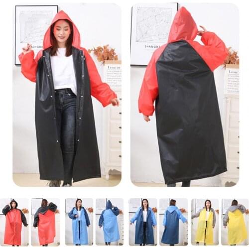EVA Long Rain Coat For Outdoor Wear Raincoat Splicing Pattern Long Cap Rope Design Fashion Hooded Adult Raincoat for Unisex