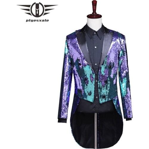 Plyesxale Double Breasted Men Sequin Blazer Tuxedo Elegant Gold Purple Blazer For Men DJ Prom Party Stage Blazers Hombre Q594