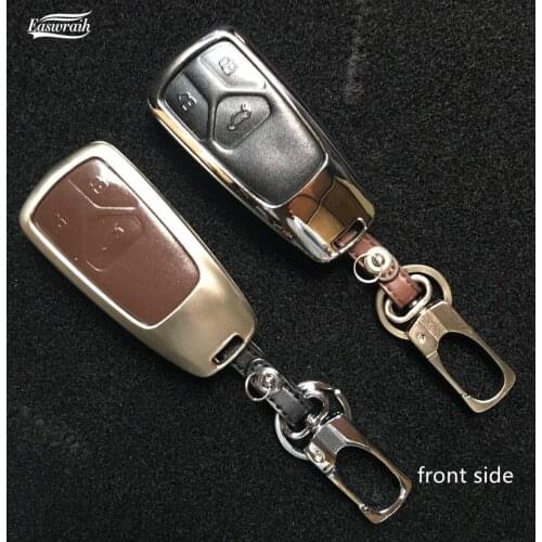 Gift Car Zinc Alloy+Leather Key Cover Shell Holder For AUDI 2016 2017 Q7 A4L TT TTS Key Wallet Protective Interiror Accessories