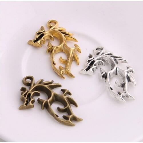 SWEET BELL 10pc 28*40mm Zinc Alloy Charms Three Colors Plated dragon Charms Pendants Metal Jewelry Findings Fit DIY 3C415