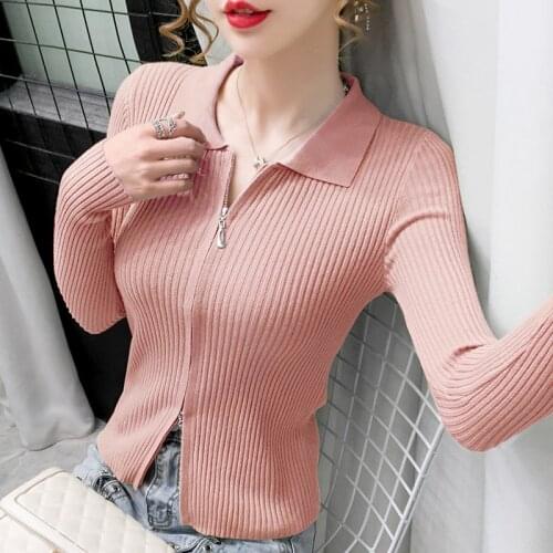 AOSSVIAO Black Ribbed Casual Crop Ladies Cardigans Sweater Turn Down Collar Long Sleeve Autumn Winter Sweater Women Knitwear