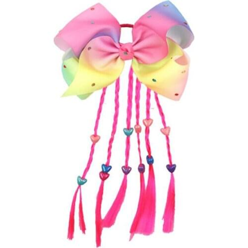 Girls Rainbow Hair rope Elastic hair bands thread ribbon hair bows Tassel Ponytail rubber band ties For kids Hair Accessories