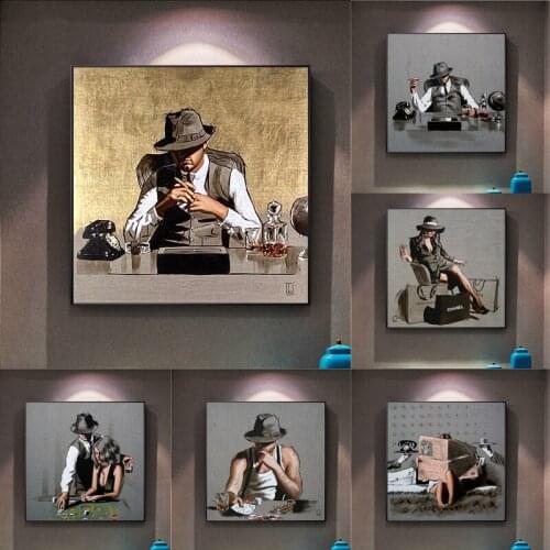 Retro Portrait Big Brother Boss Painting Poster Printmaking HD Pictures Printed on Canvas Used for Room Home Decor Wall Art