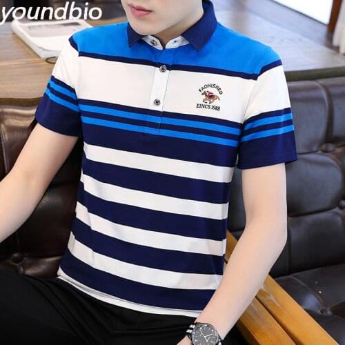 Men High Quality Short Sleeve Polo Shirts Casual Tops Pure Cotton Polo Shirts Stripe Mens Street T-Shirt Fashion Casual Tops