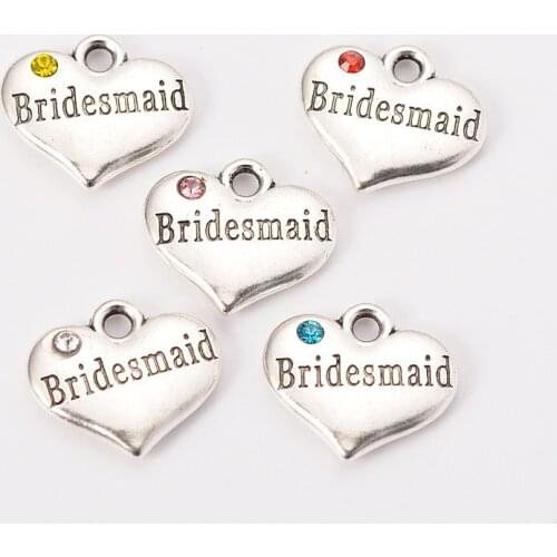 Wedding Series Bridesmaid Vintage Heart Shape Diamond Alloy Pendant Ornaments Accessories Wholesale beads for jewelry making