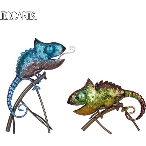 Tooarts Chameleon Sculpture Iron Animal Furnishing Wild Animal Style Indoor or Outdoor Decoration Chameleon Lovers’ Gift Green