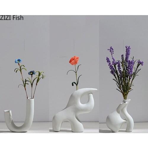 Simplicity Abstract Flowers Vase Creativity Ceramic Vases Flower Arrangement White Porcelain Crafts Nordic Decoration Home