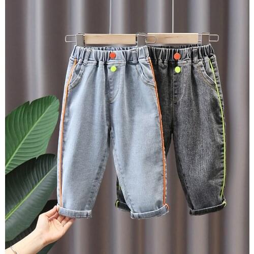 Spring clothes for baby boys girls elastic waist denim trousers 1 2 3 4 5 6 year babies birthday clothing outfits jeans pants