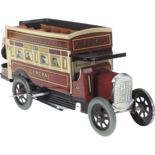 Vintage Wind Up Tin Toy Double Decker General Omnibus Bus Metal Reproduction