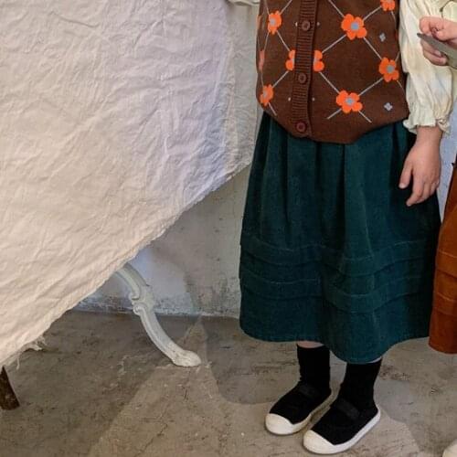 Girls' Skirt Autumn 2021 New Solid Color Simple Design Sense Childrens Casual Korean Corduroy Skirt