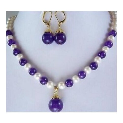 Jewelry 7-8MM White Pearl jade Necklace Earring sets