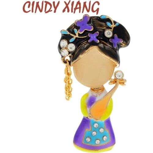 CINDY XIANG Enamel Painting Girl Violin Brooches For Women Cute Opal Brooch Pin Fashion Kids Jewelry Funny Accessories Gifts