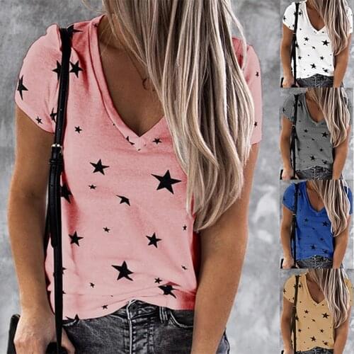 Womens T Shirt Fashion Print Star T-Shirts Summer Casual Clothes Short Sleeve Tops Ladies Tee Camisetas Verano Mujer 2021