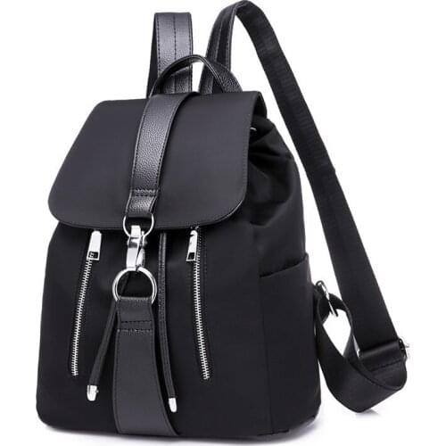 Womens Solid Color Nylon Backpacks Casual Large Capacity School Bags Teenager