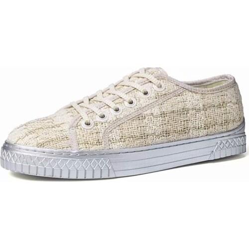 Women Fashion Shoes Comfort Casual Tweed Plat Sneakers Spring and Autumn Round Toe Lace Up Shoes Female Zapatos De Mujer