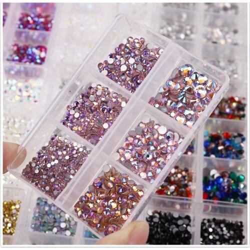 1 Box Crystal Nail Art Rhinestone Gold Silver Clear All Color Flat Bottom Mixed Shape DIY Nail Art