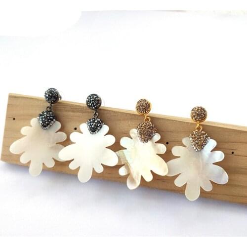 1 Pair Fashion Leaf shape Natural Shell Dangle Earrings Paved Crystal Zircon Druzy Jewelry for Lady ER859