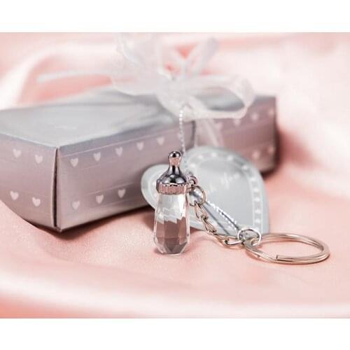 100 pieces / lot New Baby Shower Gifts Gifts Baptism Guest Souvenirs Crystal Milk Bottle Keychain Keychain SN948