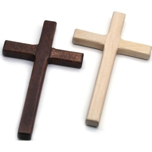 2pcs Handmade Wooden Crosses Crucifix Jesus Christ Ornaments Religious Charm Pendant Making