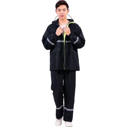 2021 New Black Raincoat Men Black Rain Clothes covers Impermeable Rainwear Poncho Waterproof Hooded Rain Coat With Rain Pant Set