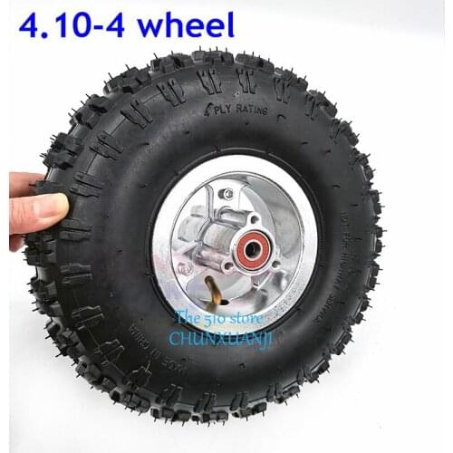 4.10/3.50-4 Pneumatic Tyre Wheel 4.10-4 Tube Outer Tire with 4 Inch alloy Rim for 49cc Mini Quad Dirt Bike Scooter ATV Buggy