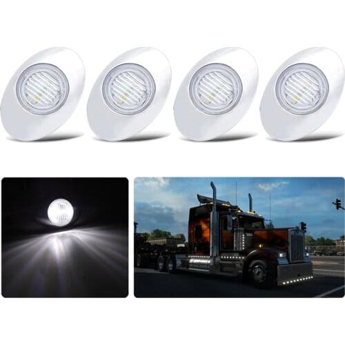 4Pcs Oval White 12V Truck Trailer LED Side Marker Indicators Lights Waterproof Chrome Clearance Light