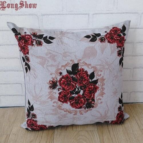 40x40cm Square Festive Decorative Rose Flower Printing Pure Polyester Silver Threads Pillow Case