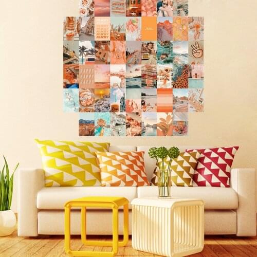 50Pcs Peach Beach Aesthetic Picture for Wall Collage Boho Style Print Kits Orange Color Living Room Dorm Decorations Stickers
