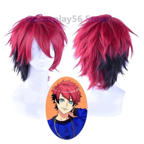 A3! Taichi Nanao Cosplay Wig Red Mixed Black Synthetic Hair Adult Role Play Headwear