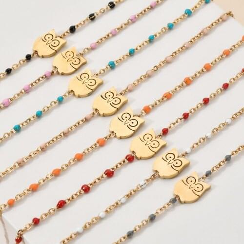 ZMZY Boho Enamel Chain Animal Owl Charm Bracelet Wholesale Gift Stainless Steel Jewelry Women Bracelet Femme pulseras mujer