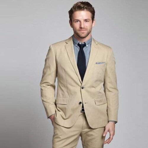 Khaki Slim Fit Business Men Suits Wedding Groom Wear Tuxedos 2 Pieces (Jacket+Pants) Groomsman Prom Bridegroom Blazer Ternos