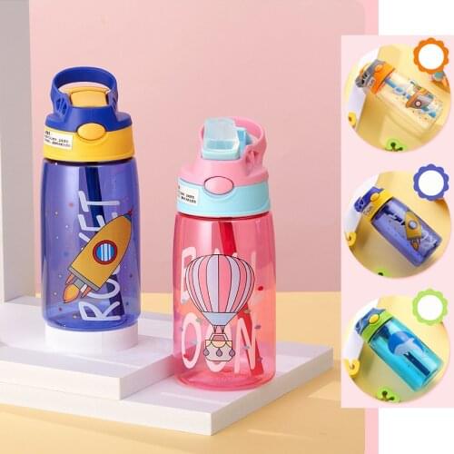 480ML Kids Water Cup Creative Cartoon Baby Feeding Cups with Straws Leakproof Water Bottles Outdoor Portable Childrens Cups
