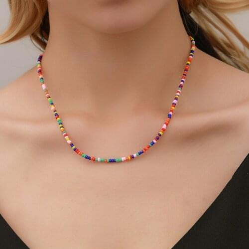 Ethnic Fashion Beaded Necklace for Women Multicolor Rice Beads Beach Clavicle Chains Boho Short Necklaces Choker Party