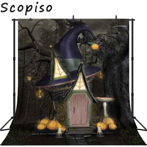 Scopiso Cartoon Witch Castle Happy Halloween Scene Photographic Backgrounds Customized Photography Backdrops for Photo Studio
