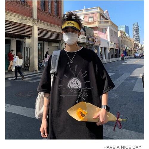 High Street Fashion New Japan Cool Party T-shirt Black White Letter Printed Short Sleeves Boys Loose New Hip-hop T Shirt Women