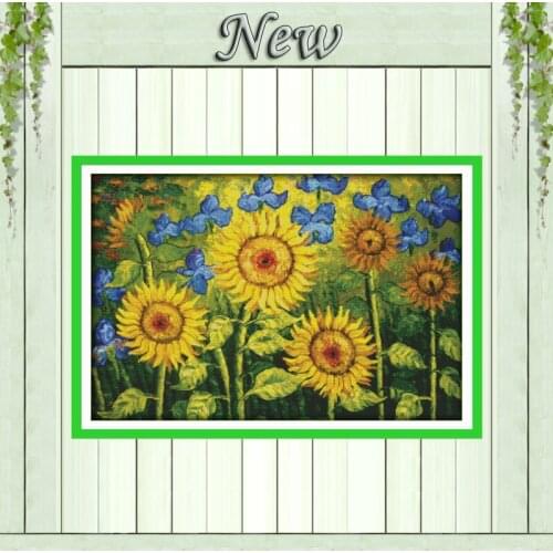 Oil painting sunflowers garden Scenery,Pattern printed on canvas DMC 14CT 11CT DIY Cross Stitch Embroidery kits Needlework Sets
