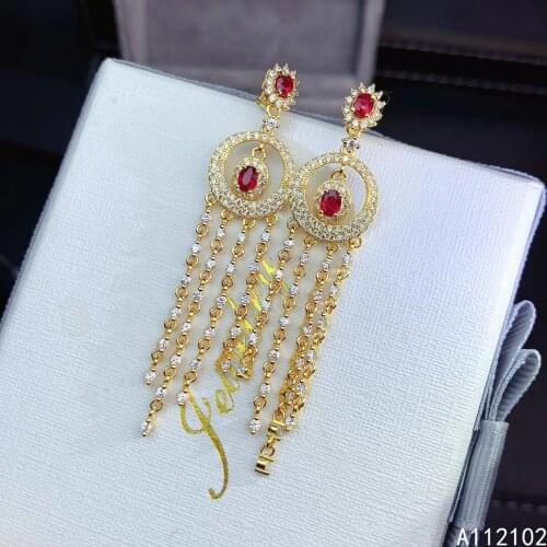 KJJEAXCMY fine jewelry 925 sterling silver inlaid natural ruby Girls' luxurious Chinese style Tassel Earrings support test